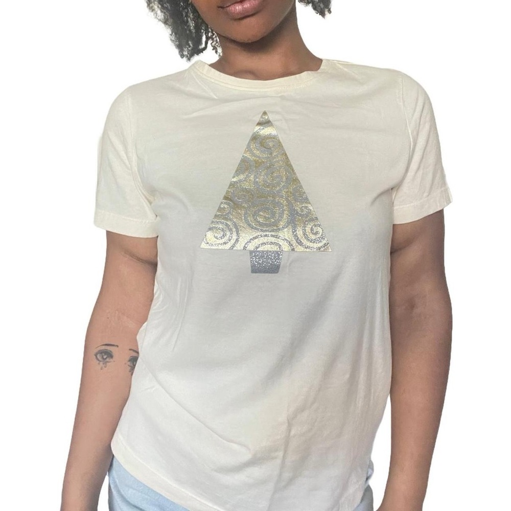 Cream Graphic Tee with Gold Design